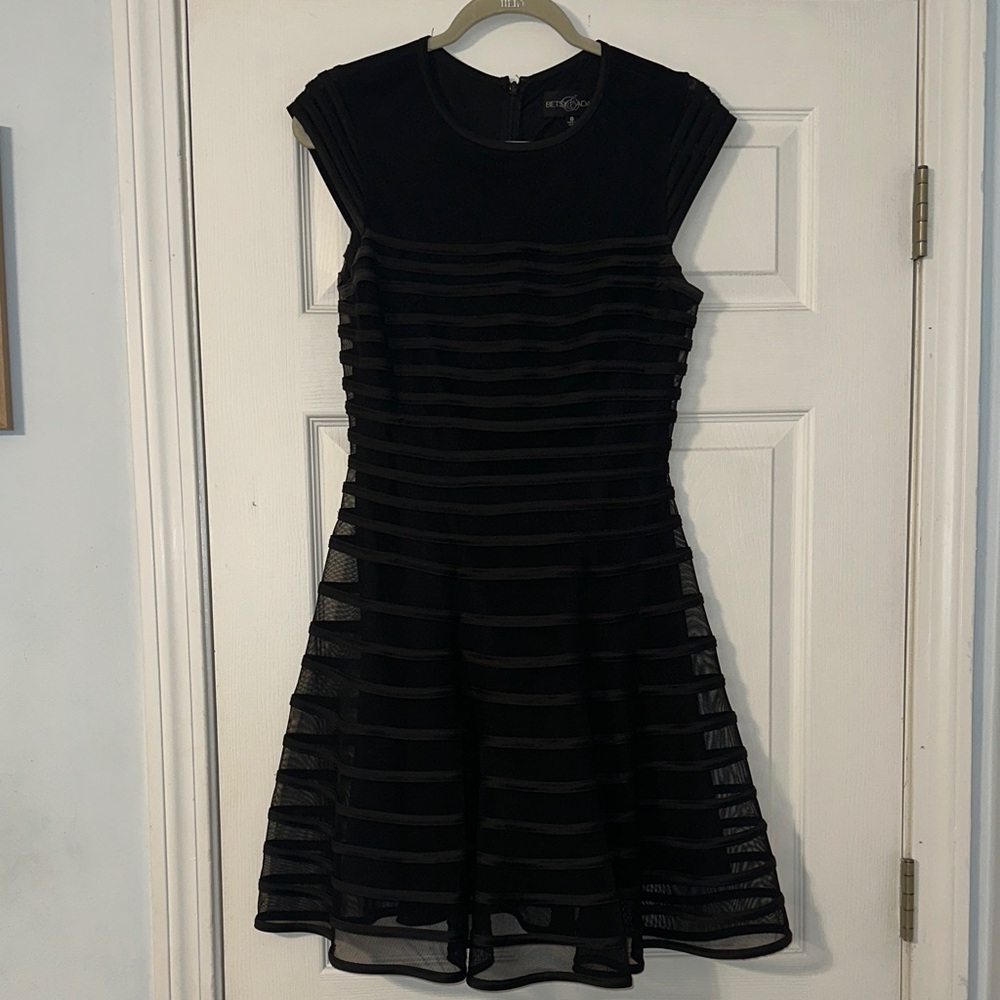 Betsy & Adam Black Sheer Striped Mini Dress